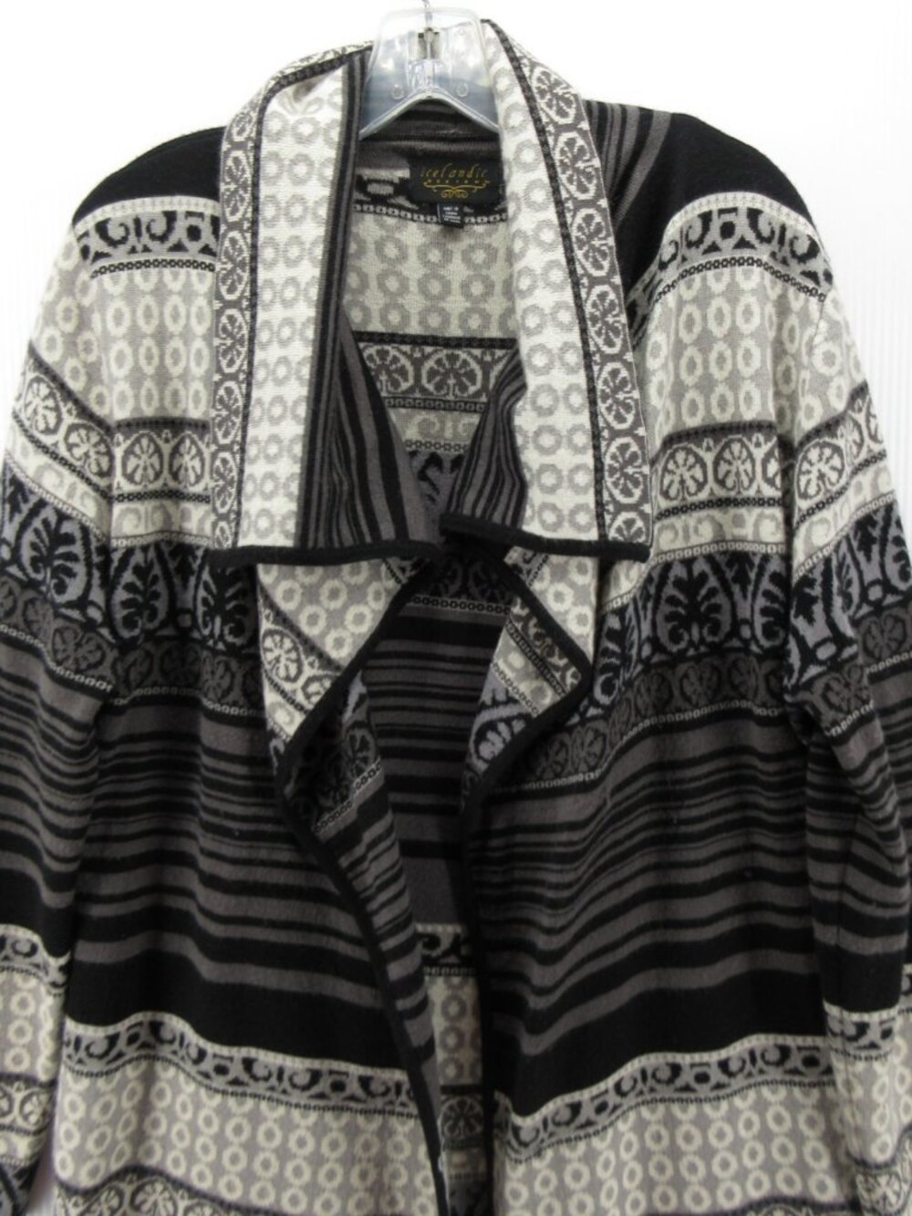 Icelandic Design Sweater Large Wool Open Cardigan Shawl Fair Isle * - Picture 2 of 12